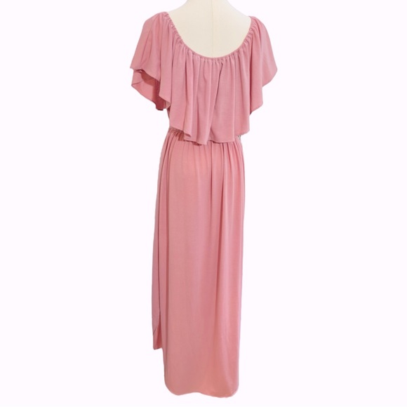 MAUVE Flowy Off The Shoulder Ruffle Party Dress Side Split Beach Maxi + POCKETS! - Picture 10 of 17